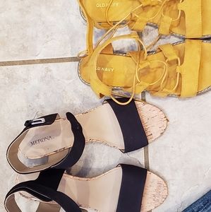 2 pairs of ladies sandals and 2 pairs of denim jea